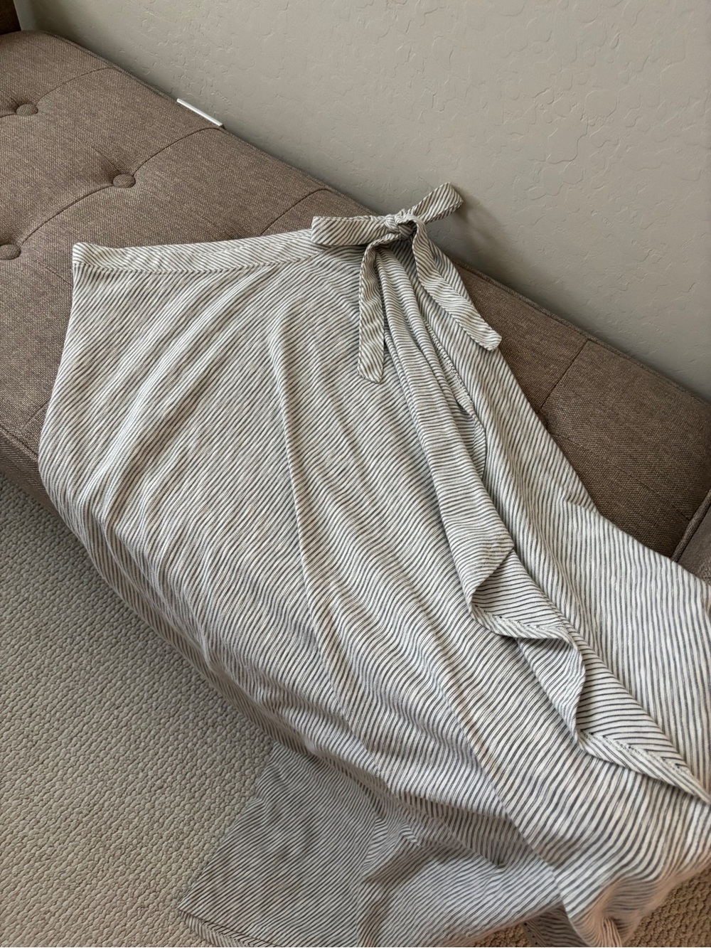 Susina Neutral Striped Maxi Skirt with Side Tie